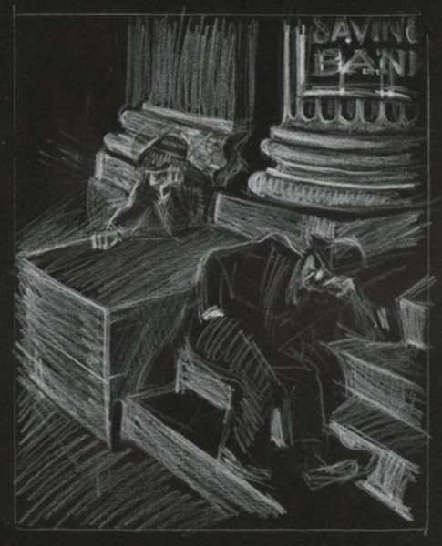 Drawing by Eli Jacobi: Untitled (Two Hobos on Bank Step), represented by Childs Gallery