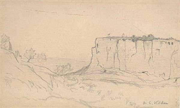 Drawing by Elihu Vedder: [Steep Cliff over Valley], represented by Childs Gallery