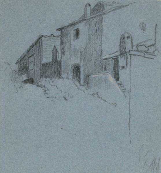 Drawing by Elihu Vedder: Village Street, Toscanella, represented by Childs Gallery