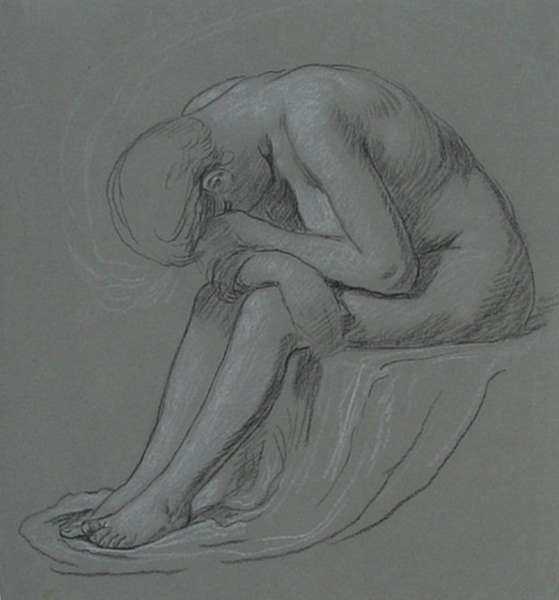 Drawing by Elihu Vedder: Weeping Woman, represented by Childs Gallery