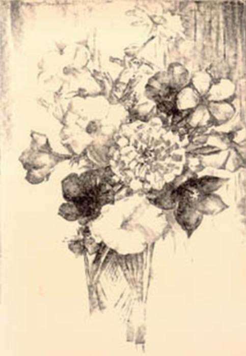 Print by Eliza Draper Gardiner: [Mixed Flowers in Vase] Flowers in Vase, Number One, represented by Childs Gallery