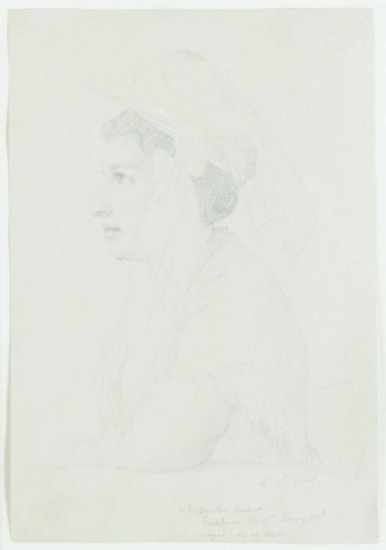 Drawing by Emile Signol: Portrait d'une jeune femme âgée de 19ans, available at Childs Gallery, Boston