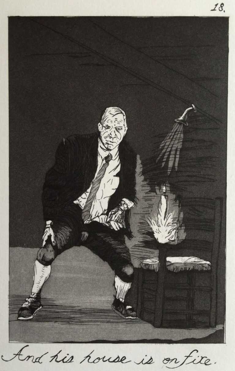 Print By Emily Lombardo: Plate 18: And His House Is On Fire, From The Caprichos At Childs Gallery