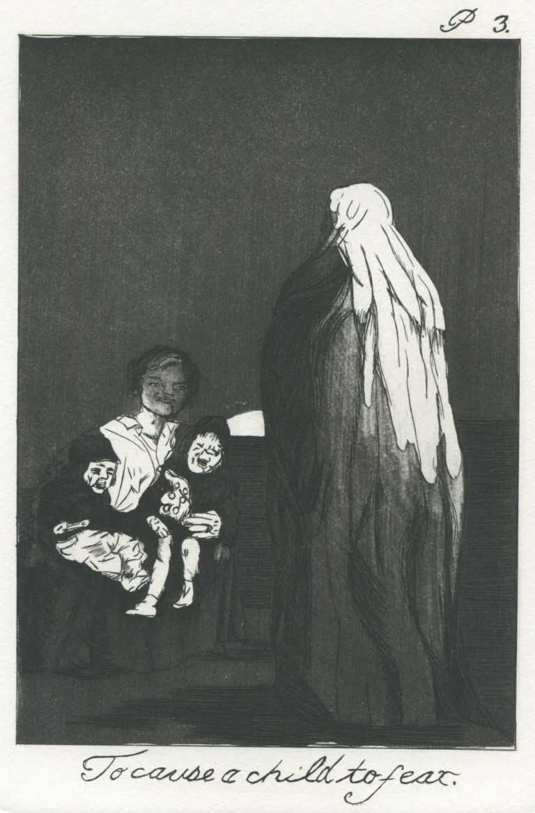 Print By Emily Lombardo: Plate 3: To Cause A Child To Fear, From The Caprichos At Childs Gallery