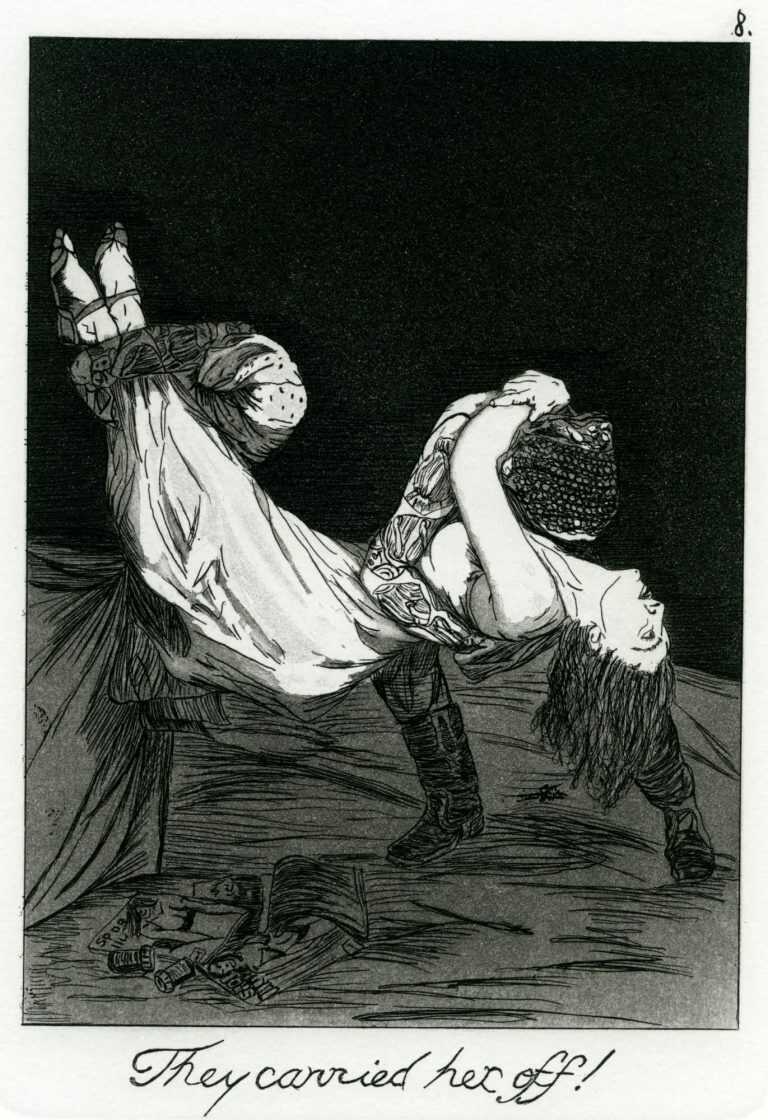 Print By Emily Lombardo: Plate 8: They Carried Her Off!, From The Caprichos At Childs Gallery