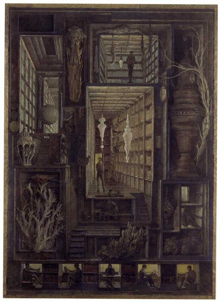 Mixed Media by Erik Desmazières: Wunderbibliotek, available at Childs Gallery, Boston