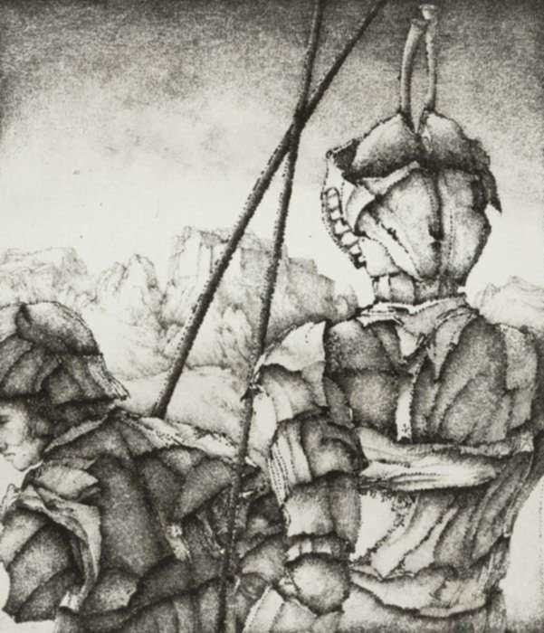 Print by Erik Desmazières: Deux guerriers, represented by Childs Gallery