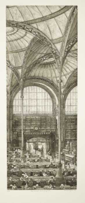 Print by Erik Desmazières: Salle labrouste, coté nord, fragment, represented by Childs Gallery