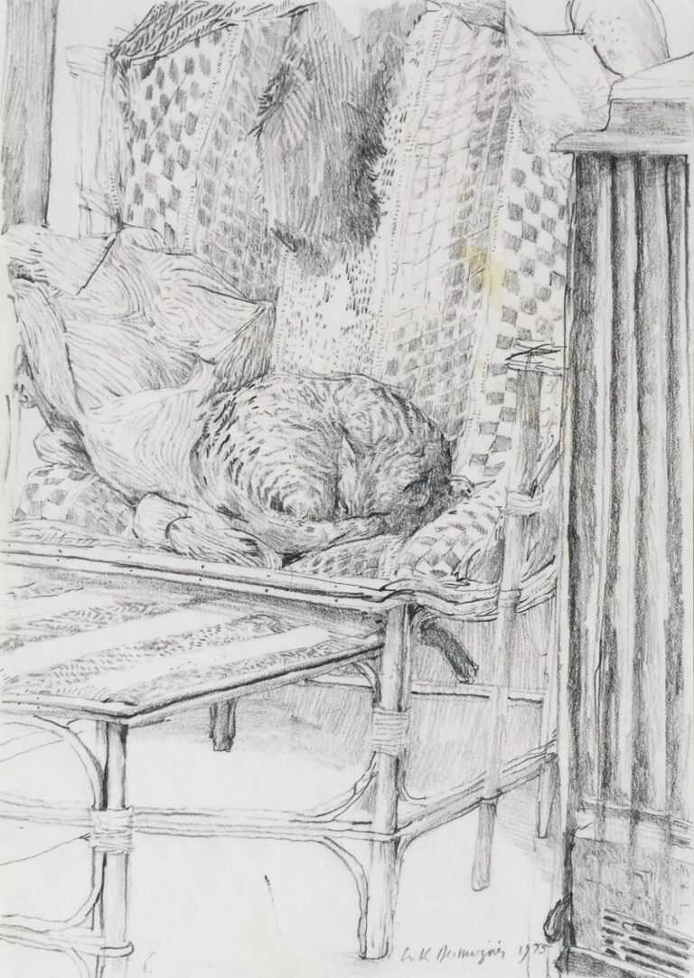 Drawing By Erik Desmazières: Chat Endormi At Childs Gallery