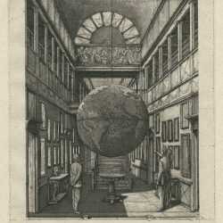 Print By Erik Desmazières: Entrance Hall With A Globe At Childs Gallery