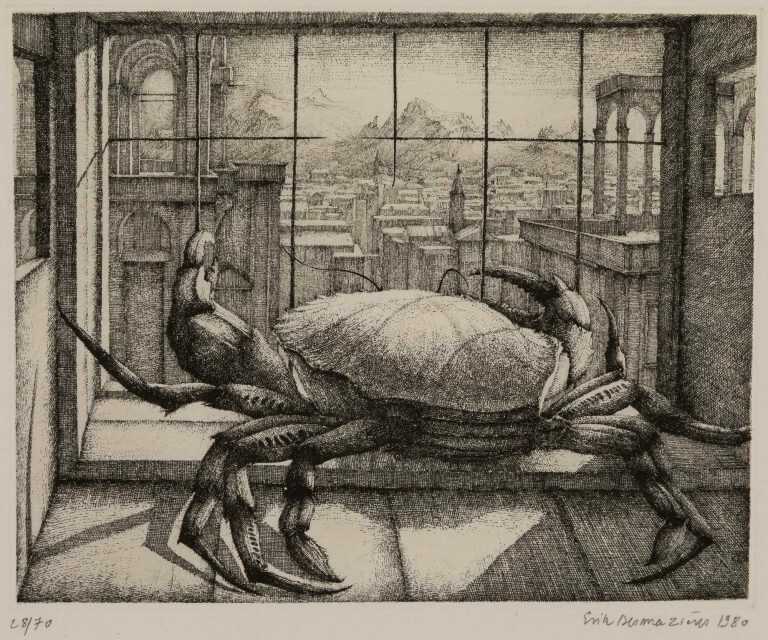 Print By Erik Desmazières: Le Crabe Devant La Ville Ii At Childs Gallery