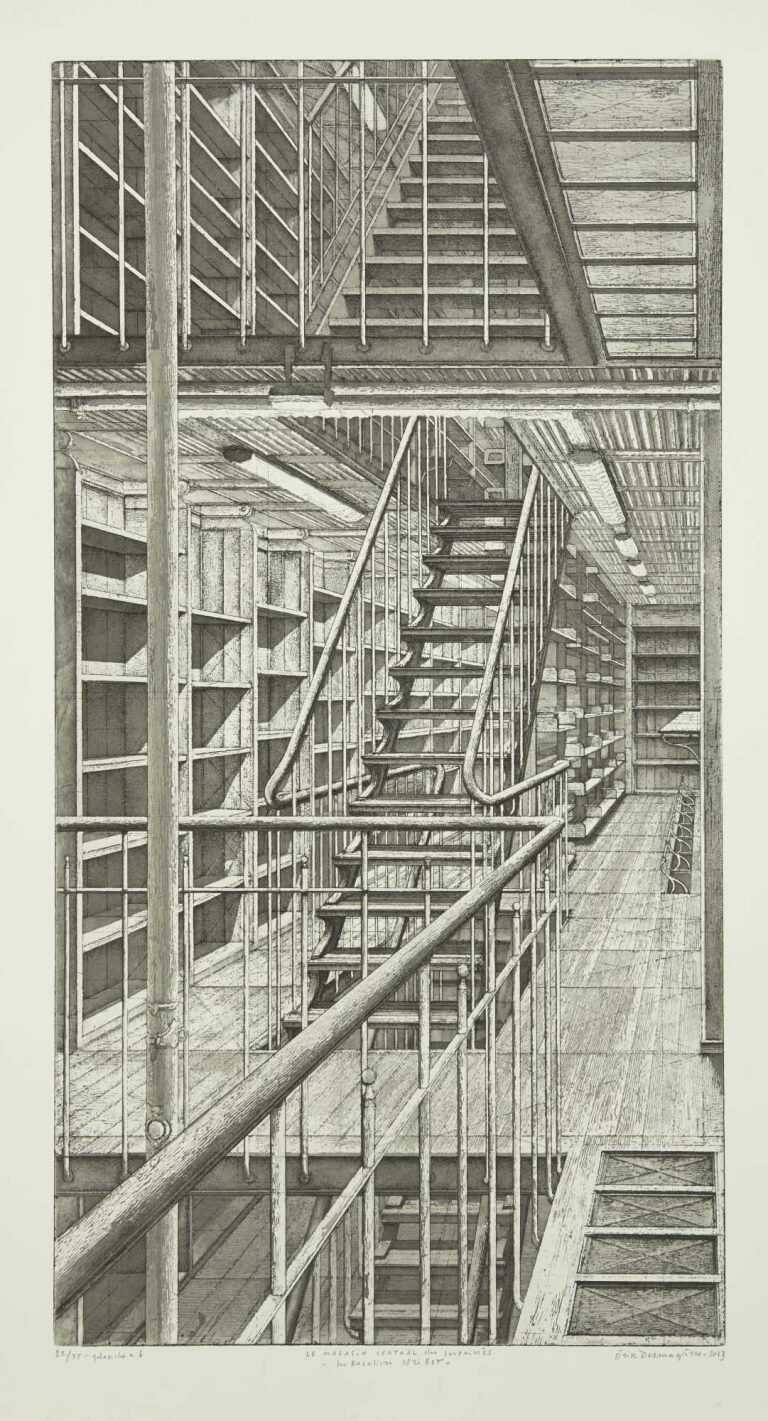 Print By Erik Desmazières: Les Escaliers Côté Est, From Le Magasin Central Des Imprimés At Childs Gallery