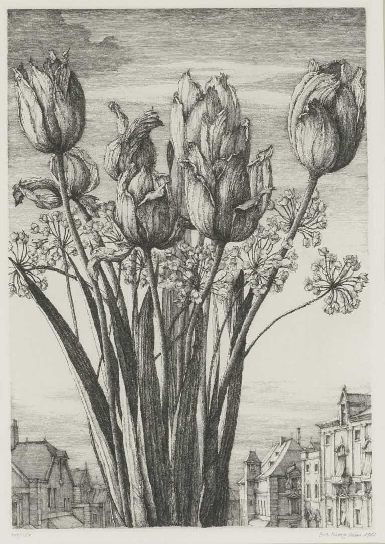 Print By Erik Desmazières: Tulipes At Childs Gallery