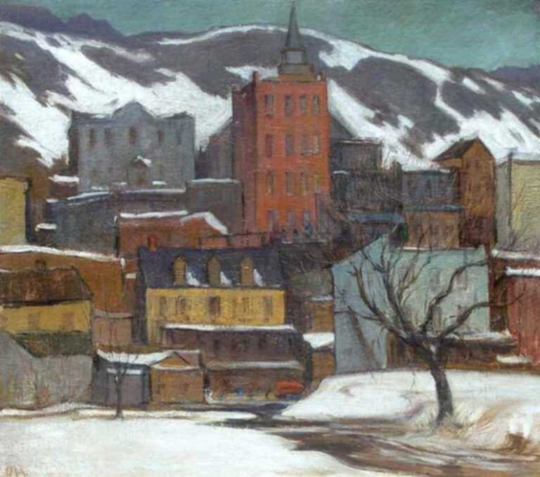 Painting by Ernest D. Roth: Connecticut Milltown, represented by Childs Gallery