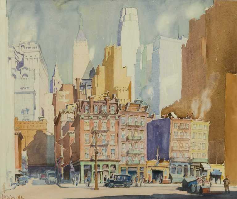Watercolor By Ernest D. Roth: Downtown, New York City At Childs Gallery