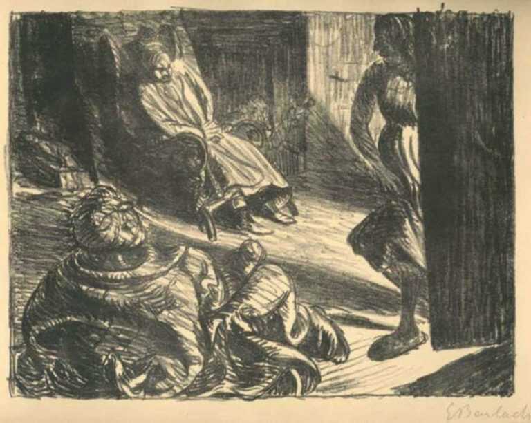 Print by Ernst Barlach: Der Arme Vetter: Die Zudringliche (The Poor Cousin: The Obtr, represented by Childs Gallery