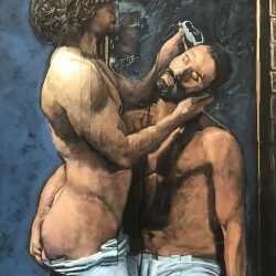 Mixed Media by Esteban Chavez: Peluqueria (Barber), available at Childs Gallery, Boston