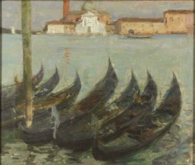 Painting by Eugène Vail: Santa Maria della Salute with Gondolas, represented by Childs Gallery