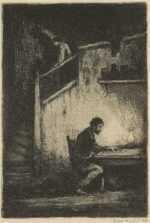 Print by Eugene Higgins: The Rent Bill, represented by Childs Gallery