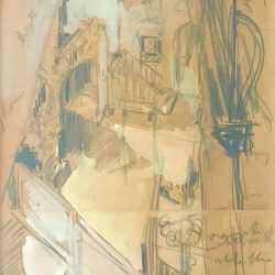 Drawing by Everett Shinn: Sketch for Rose of the Rancho, available at Childs Gallery, Boston