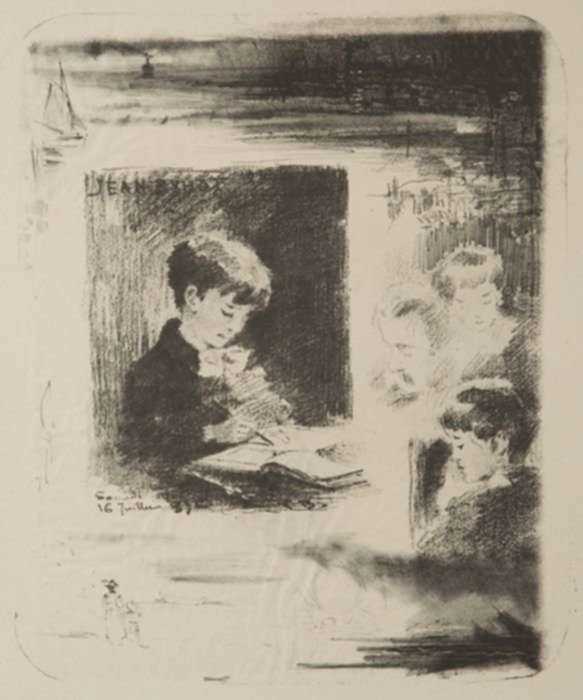 Print by Félix Buhot: Enfant dessinant (Jean Buhot), represented by Childs Gallery