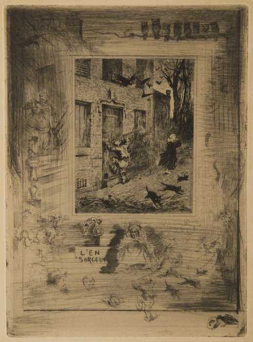 Print by Félix Buhot: La Maison maudite, represented by Childs Gallery