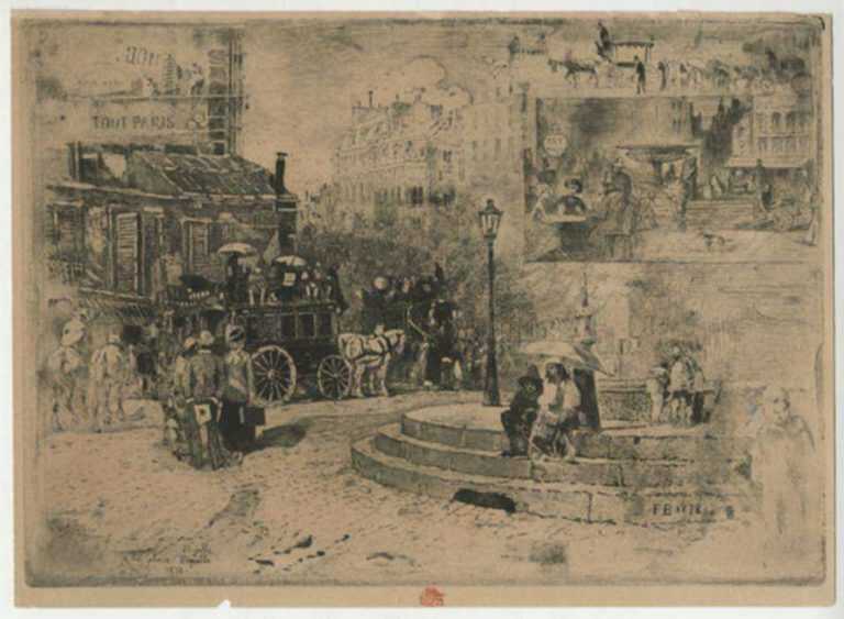 Print by Félix Buhot: La Place Pigalle en 1878, represented by Childs Gallery