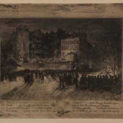 Print by Félix Buhot: Le Place des Martyres et la Taverne du Bagne, represented by Childs Gallery