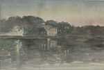 Watercolor by Fanny Topanelian: [Houses by water], represented by Childs Gallery