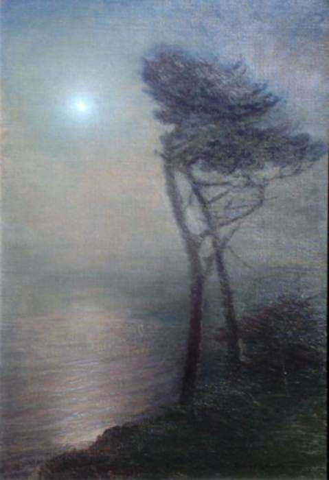 Painting by Ferdinand Burgdorff: [Lone Tree in the Moonlight], represented by Childs Gallery