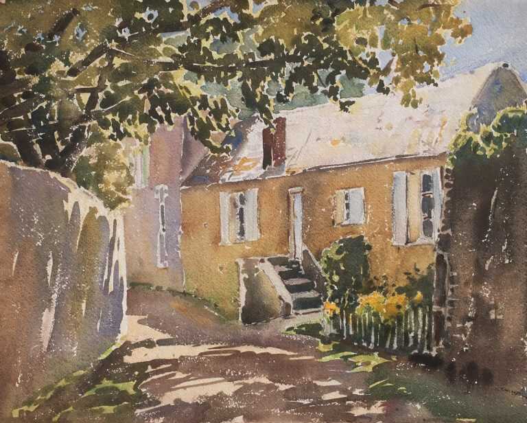 Watercolor by Florence Robinson: Villerville (Near Trouville), France, available at Childs Gallery, Boston