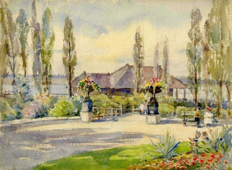 Watercolor by Florence Robinson: [Garden Path], represented by Childs Gallery