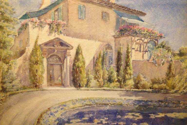 Watercolor by Florence Robinson: [House and Gardens], represented by Childs Gallery