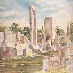 Watercolor By Florence Robinson: Arles, France Roman Ruins At Childs Gallery