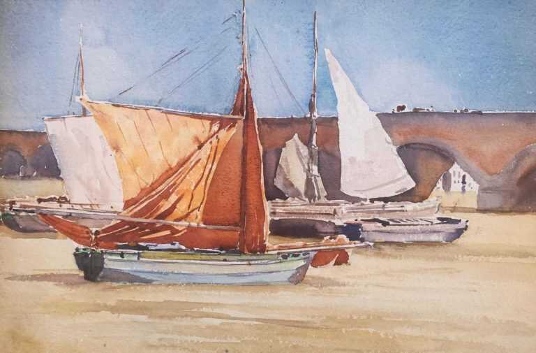 Watercolor By Florence Robinson: Bordeaux Sailboats At Childs Gallery