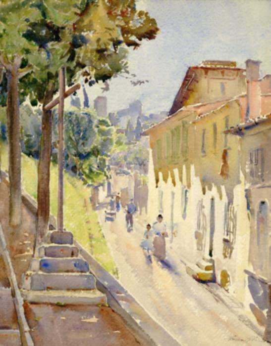 Watercolor by Florence Robinson: San Miniato, Florence, represented by Childs Gallery