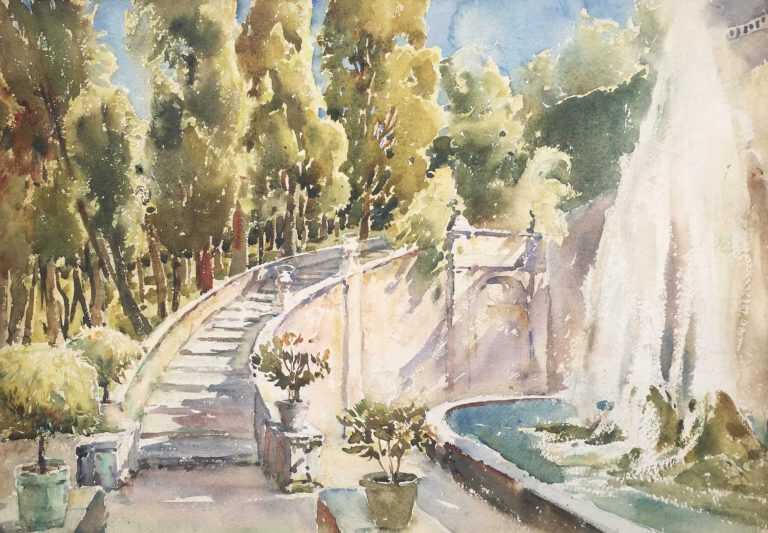 Watercolor By Florence Robinson: Tivoli (villa D'este), Near Rome, Italy At Childs Gallery
