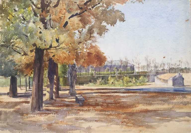 Watercolor By Florence Robinson: Tuileries Garden, Paris At Childs Gallery