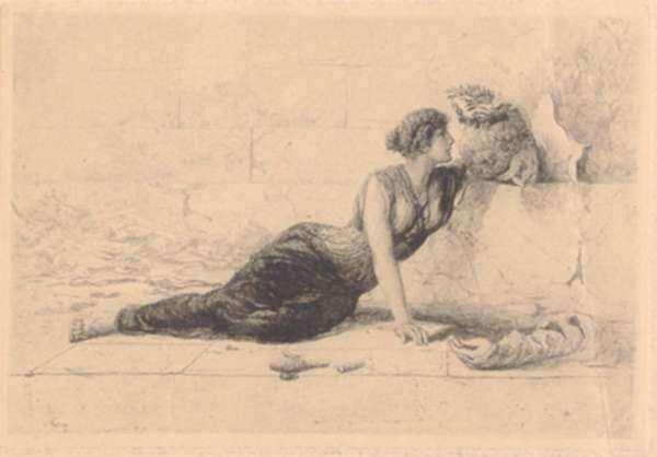 Print by Francis S. Walker: [Classical woman with head of statue], represented by Childs Gallery