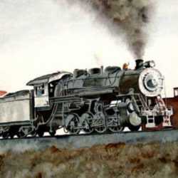 Watercolor by Francis Wenderoth Saunders: Old Timer, Switch Engine, represented by Childs Gallery