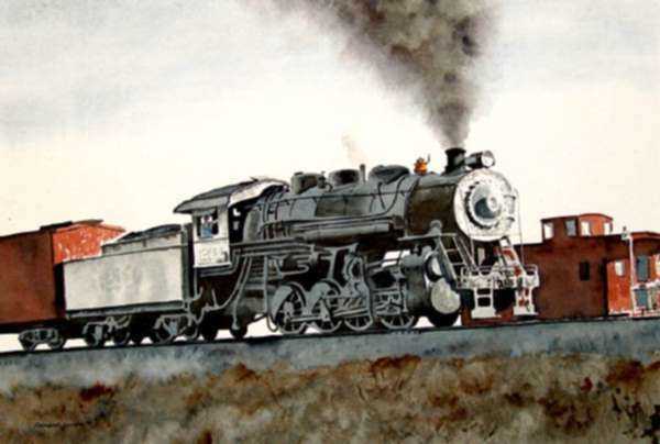 Watercolor by Francis Wenderoth Saunders: Old Timer, Switch Engine, represented by Childs Gallery