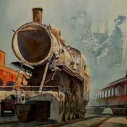 Watercolor by Francis Wenderoth Saunders: The Hand on the Steam Throttle, represented by Childs Gallery