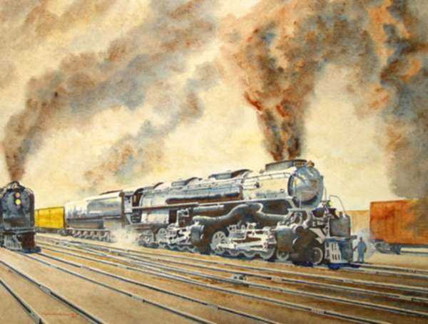 Watercolor by Francis Wenderoth Saunders: Union Pacific, Big Boy, represented by Childs Gallery