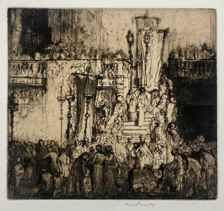 Print by Frank Brangwyn: Procession, Genoa, available at Childs Gallery, Boston