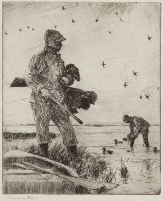 Print by Frank Benson: Winter Wildfowling, represented by Childs Gallery