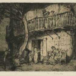 Print by Frank Brangwyn: A Cafe, Cahors (Un Café á Cahors) [France], represented by Childs Gallery
