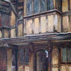 Painting by Frank Moss Bennett: Butcher's Row, Shrewsbury, represented by Childs Gallery