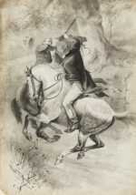 Drawing By Frank T. Merrill: Equestrian Encounter At Childs Gallery