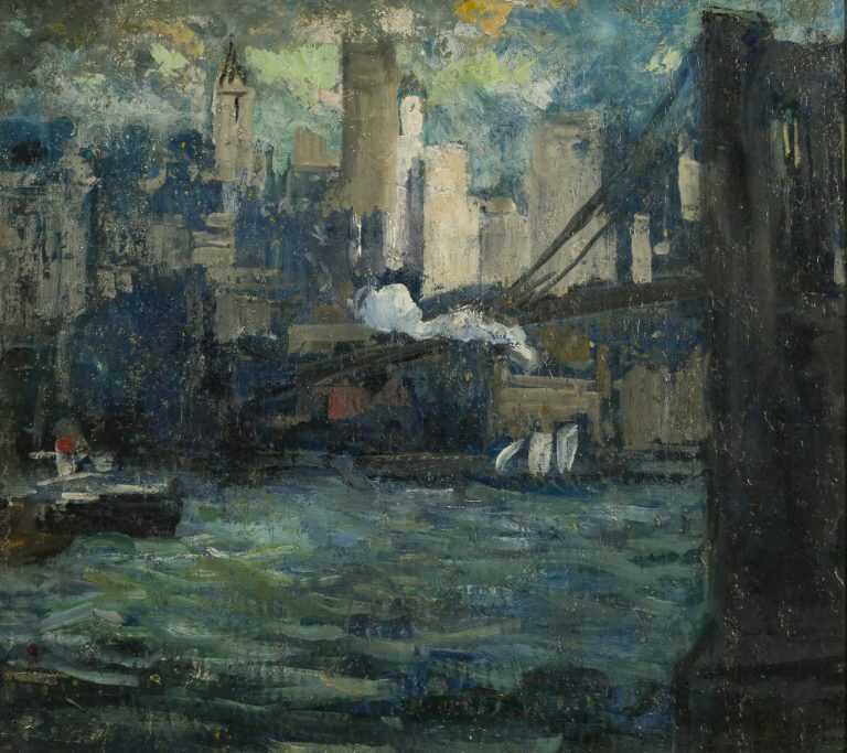 Painting By Fred Wagner: New York Skyline At Childs Gallery