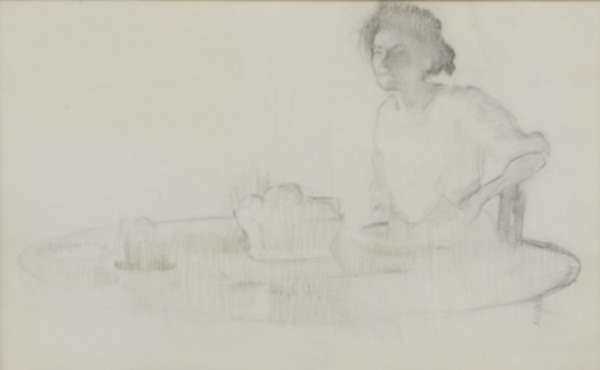Drawing by Frederick Bosley: Woman at a table, represented by Childs Gallery